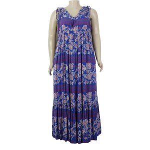 Ariat Dress Sz XXL Blue Pink Multi Color Ruffles Unlined Pocket 100% Rayon Dress